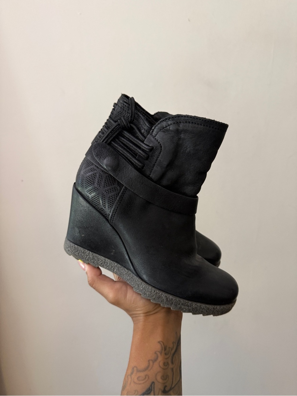 Naya Black Wedge Ankle Boots